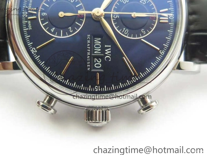 MIROTIME 0522 Portofino Chrono SS ZF 1:1 Best Edition Blue Dial Gold Markers on Black Leather Strap A OnTrend 7124